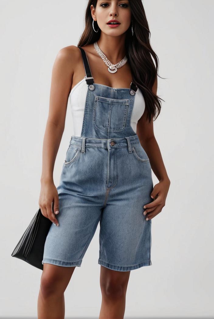 blue denim jumpsuit with distressed ripped details for women 126064