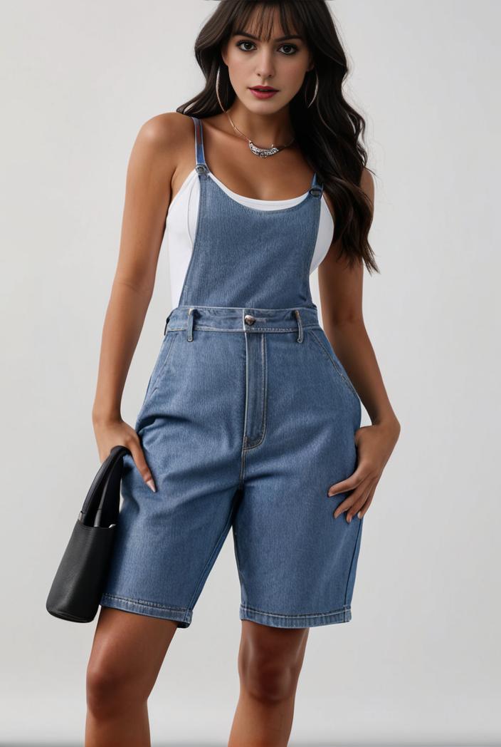 blue denim jumpsuit with distressed ripped details for women 126066