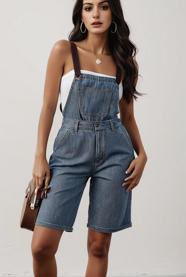 blue denim jumpsuit with distressed ripped details for women 126065