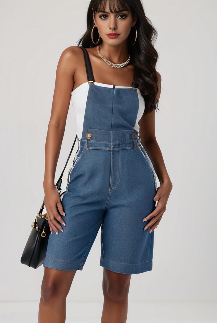 blue denim jumpsuit with distressed ripped details for women 126067