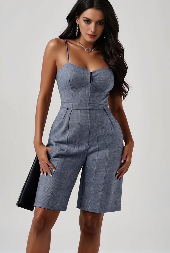 blue denim jumpsuit with distressed ripped details for women 126068
