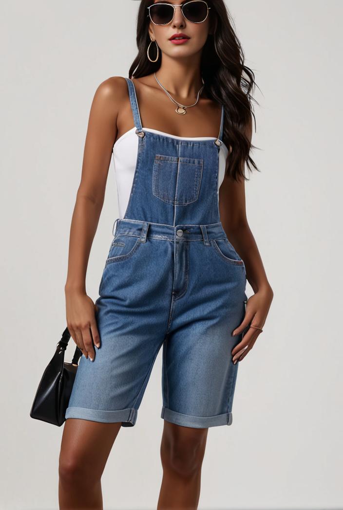 blue denim jumpsuit with distressed ripped details for women 126070