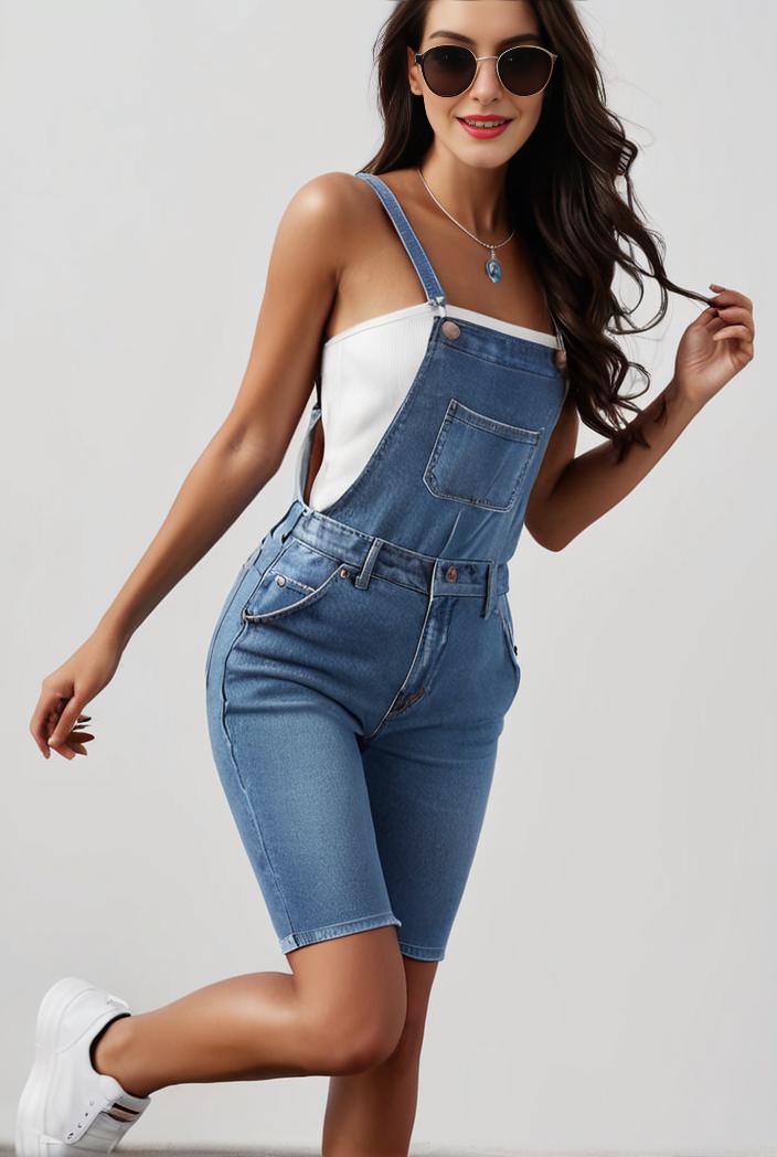 blue denim jumpsuit with distressed ripped details for women 126071