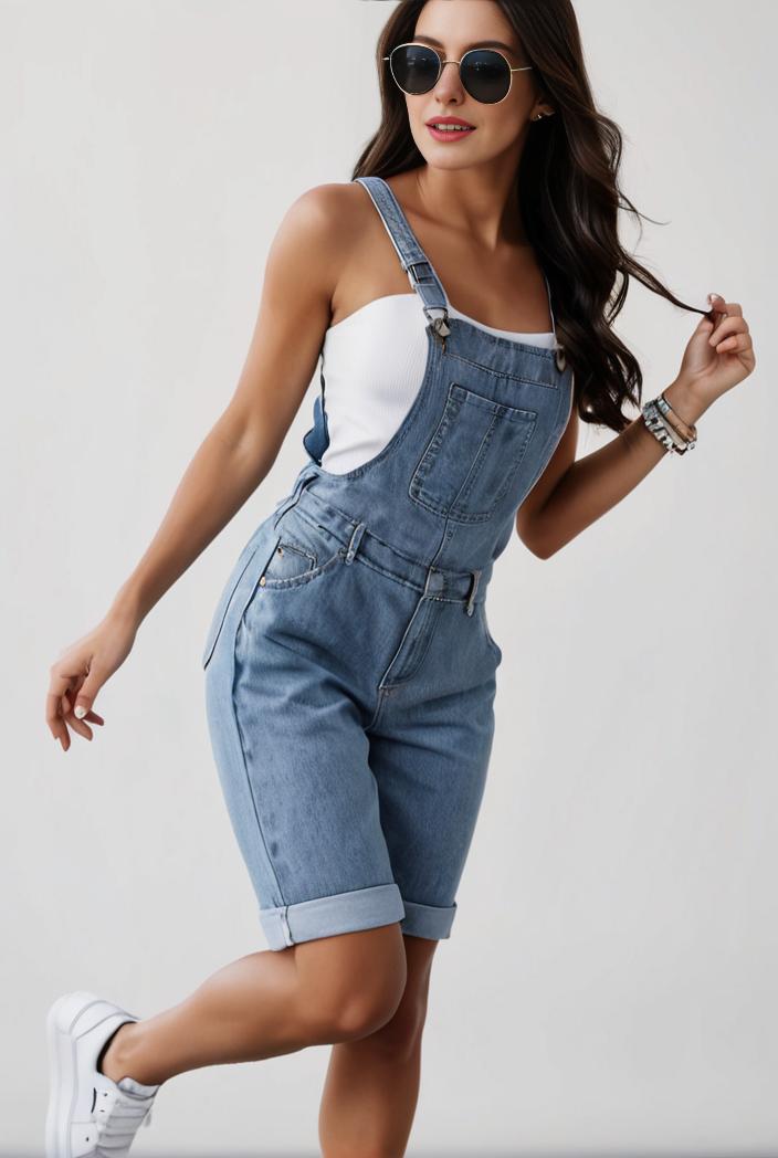 blue denim jumpsuit with distressed ripped details for women 126072