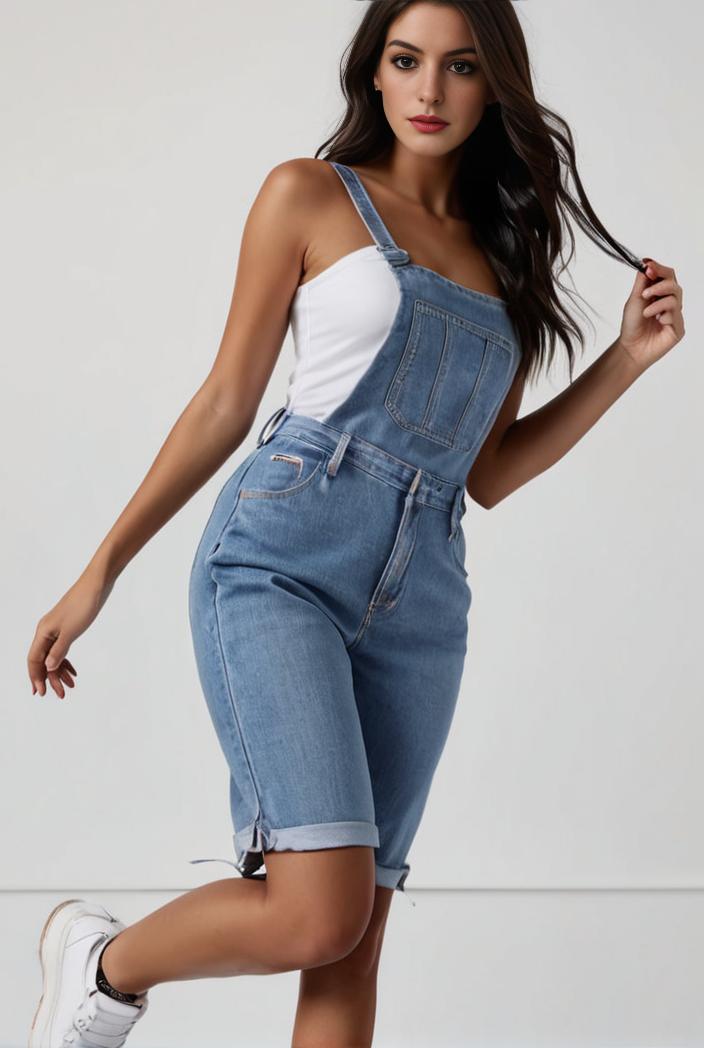 blue denim jumpsuit with distressed ripped details for women 126073