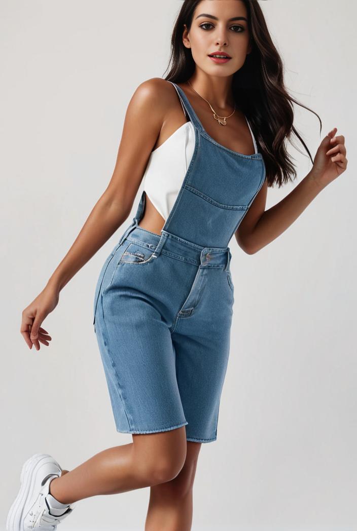 blue denim jumpsuit with distressed ripped details for women 126075
