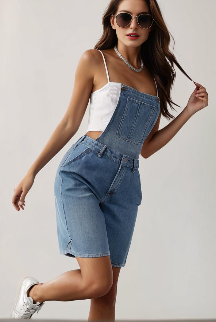 blue denim jumpsuit with distressed ripped details for women 126077