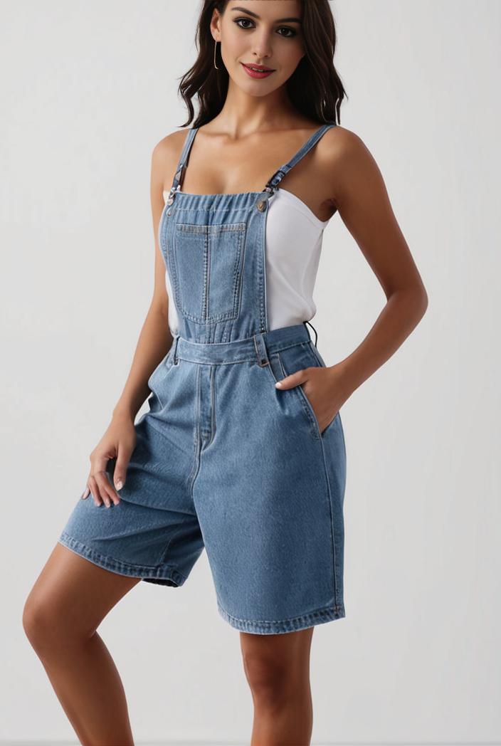blue denim jumpsuit with distressed ripped details for women 126079