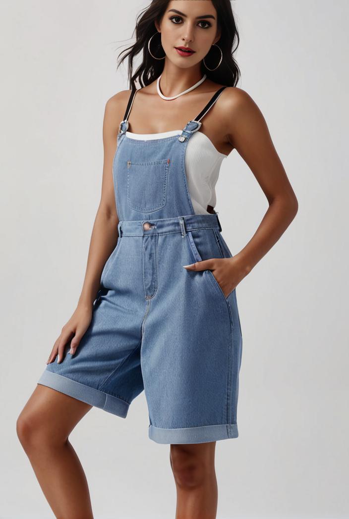 blue denim jumpsuit with distressed ripped details for women 126081