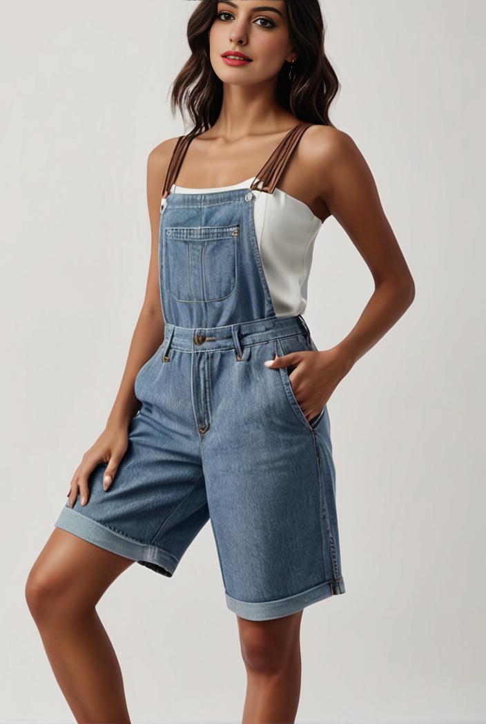 blue denim jumpsuit with distressed ripped details for women 126082