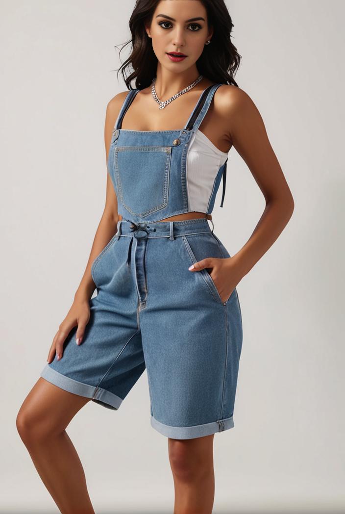 blue denim jumpsuit with distressed ripped details for women 126085