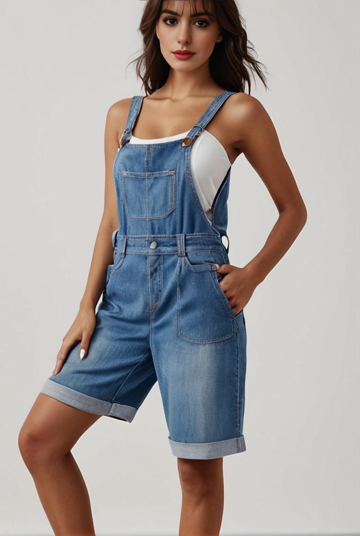 blue denim jumpsuit with distressed ripped details for women 126086