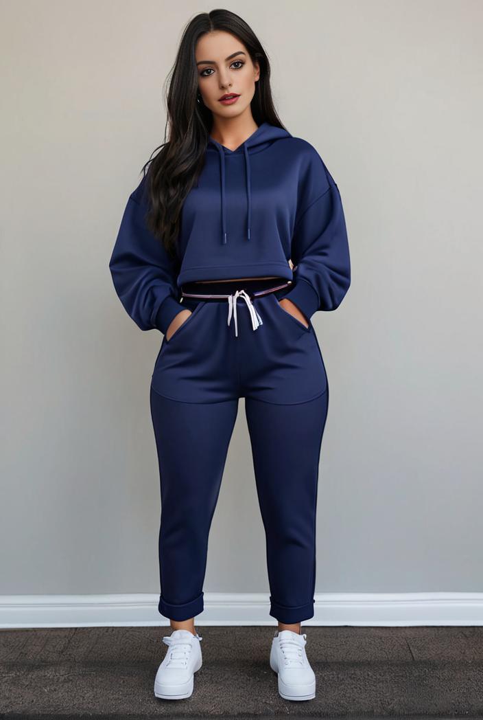 casual drawstring pants and hoodie combo set for women 128724