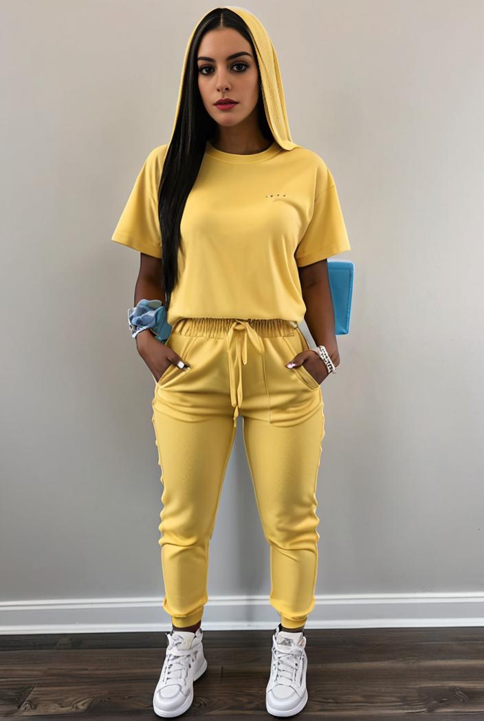 casual drawstring pants and hoodie combo set for women 128737