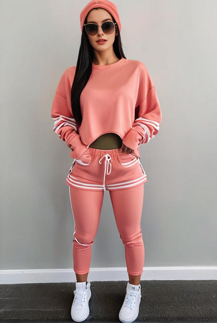 casual drawstring pants and hoodie combo set for women 128746