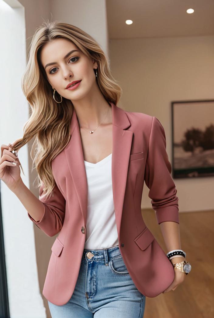 ladies solid button up blazer with long sleeves casual lapel design 142751