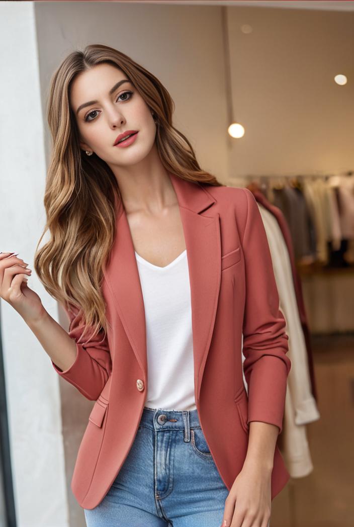 ladies solid button up blazer with long sleeves casual lapel design 142754