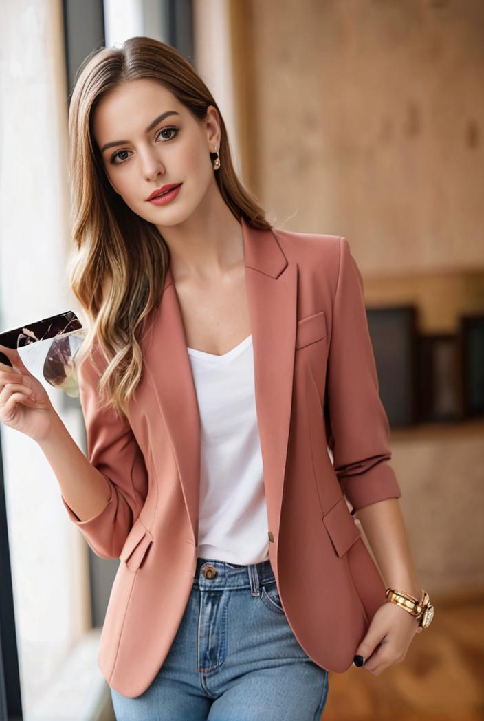 ladies solid button up blazer with long sleeves casual lapel design 142755