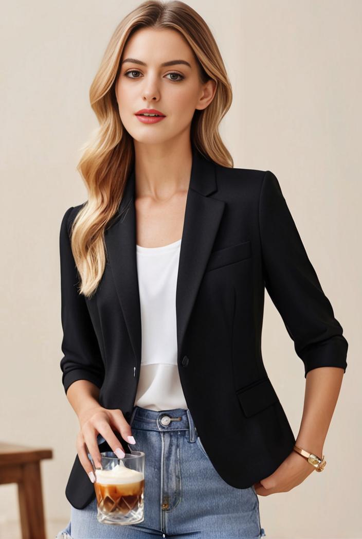 ladies solid button up blazer with long sleeves casual lapel design 142765