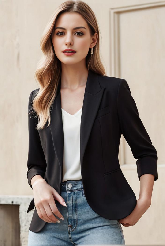 ladies solid button up blazer with long sleeves casual lapel design 142766