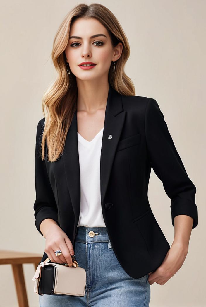 ladies solid button up blazer with long sleeves casual lapel design 142767