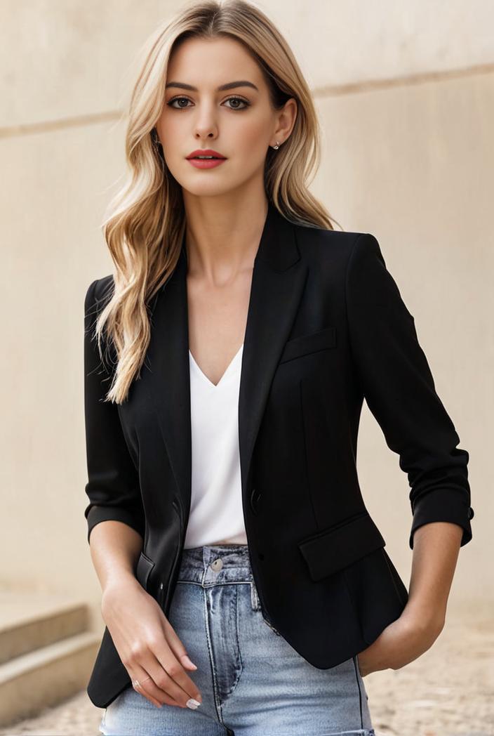 ladies solid button up blazer with long sleeves casual lapel design 142768