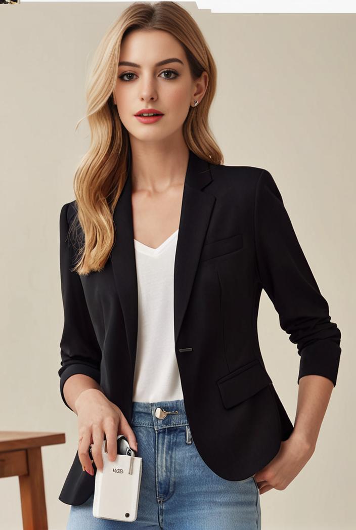 ladies solid button up blazer with long sleeves casual lapel design 142770