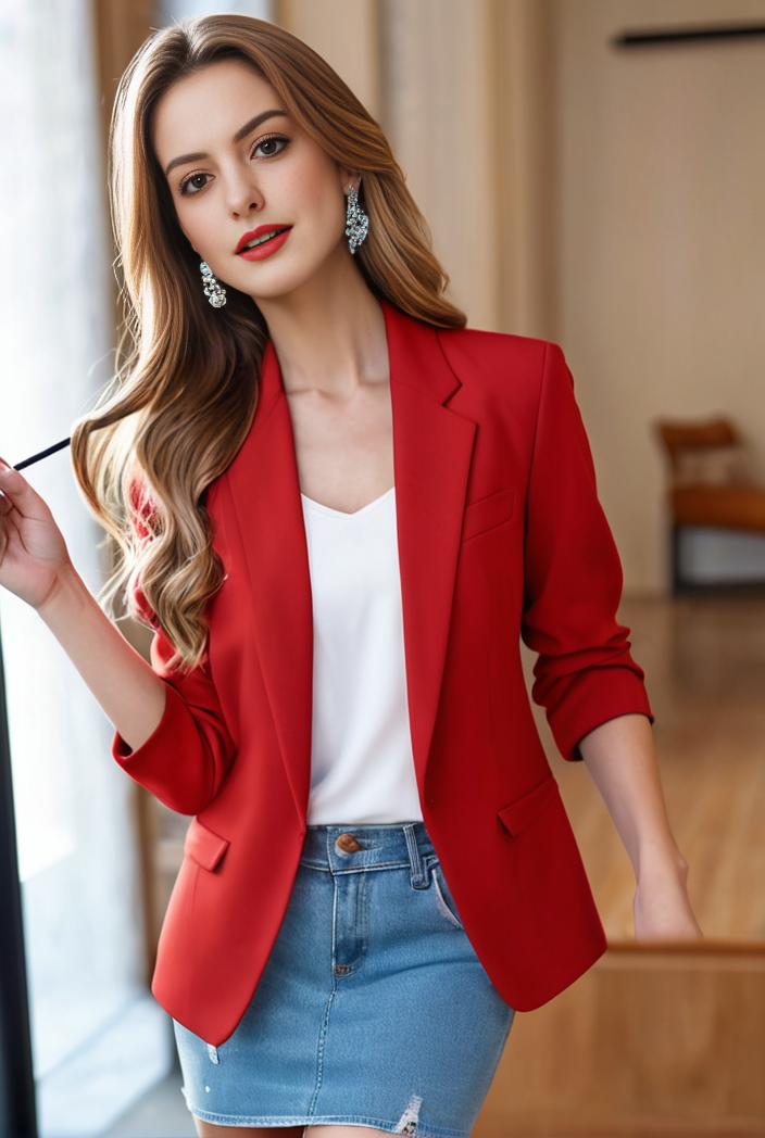 ladies solid button up blazer with long sleeves casual lapel design 142774