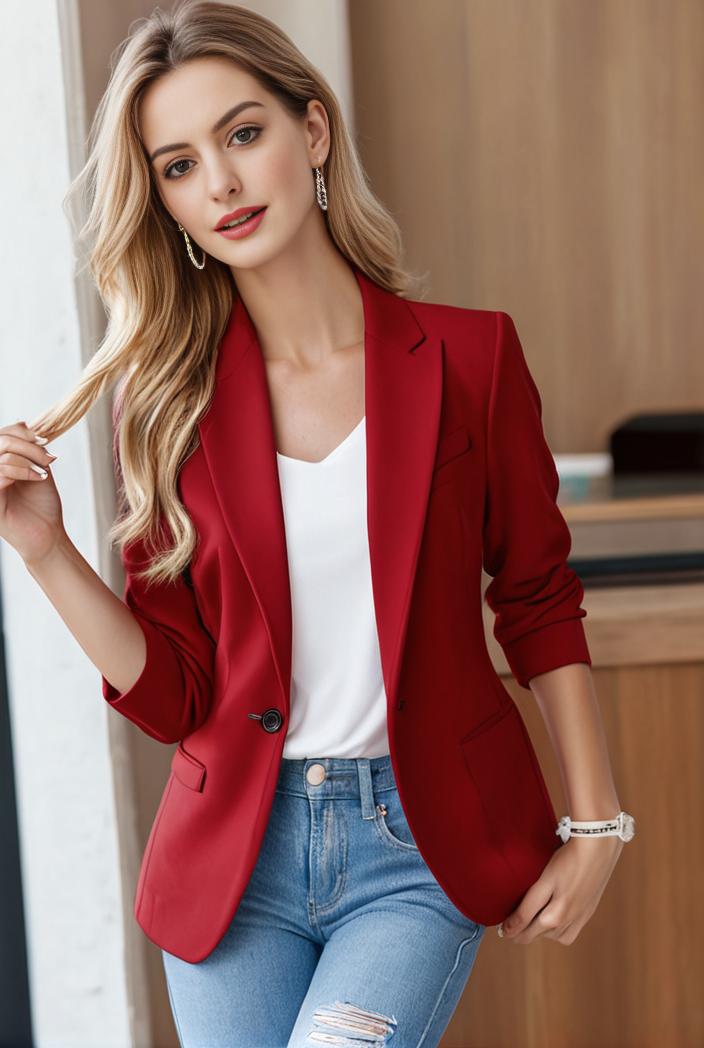 ladies solid button up blazer with long sleeves casual lapel design 142775
