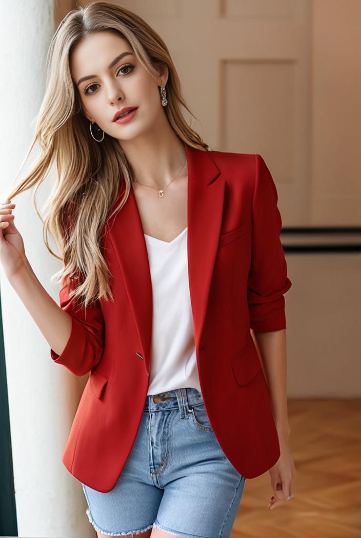 ladies solid button up blazer with long sleeves casual lapel design 142776