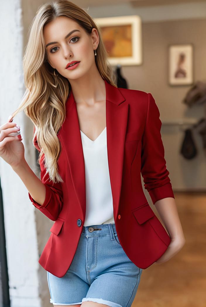 ladies solid button up blazer with long sleeves casual lapel design 142777