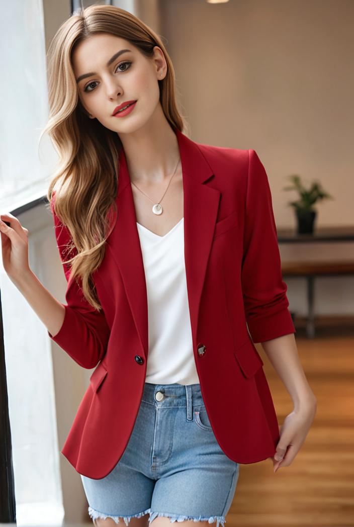 ladies solid button up blazer with long sleeves casual lapel design 142780