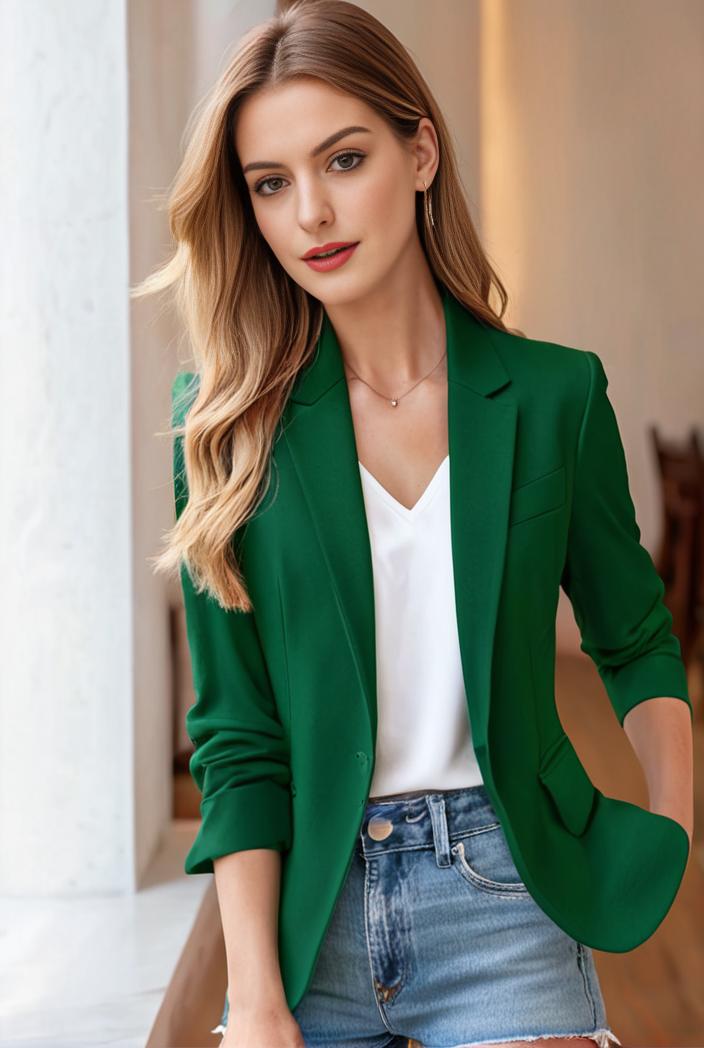 ladies solid button up blazer with long sleeves casual lapel design 142781