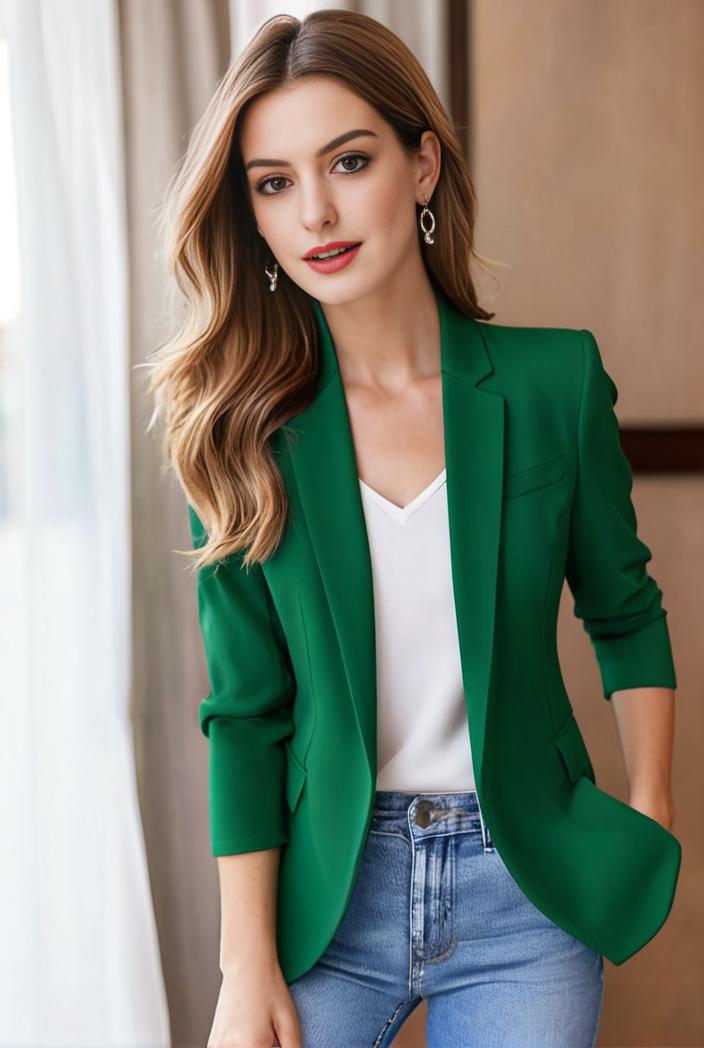 ladies solid button up blazer with long sleeves casual lapel design 142783