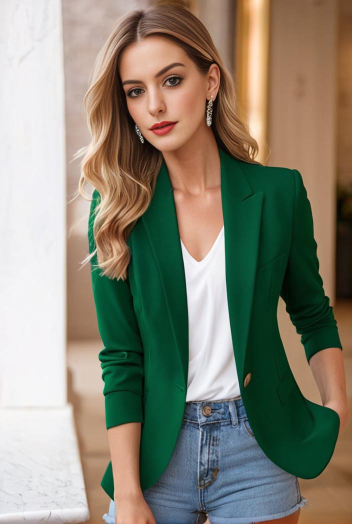 ladies solid button up blazer with long sleeves casual lapel design 142787
