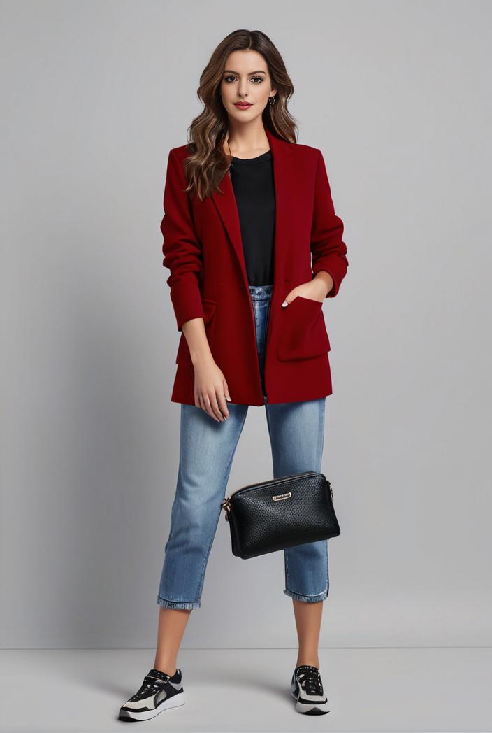 lapel neck blazer with button front stylish long sleeve jacket for office work women s apparel 142861