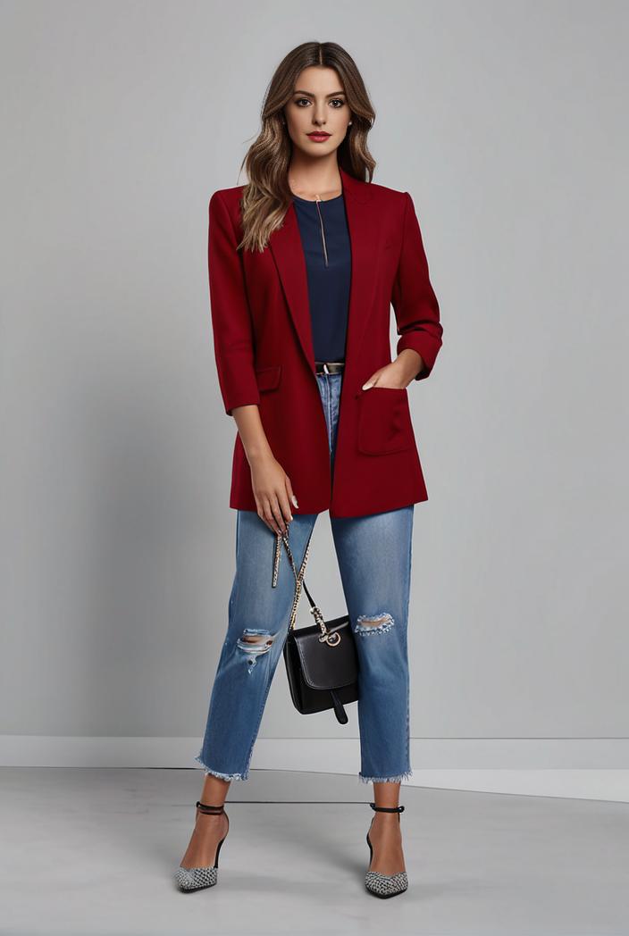 lapel neck blazer with button front stylish long sleeve jacket for office work women s apparel 142863