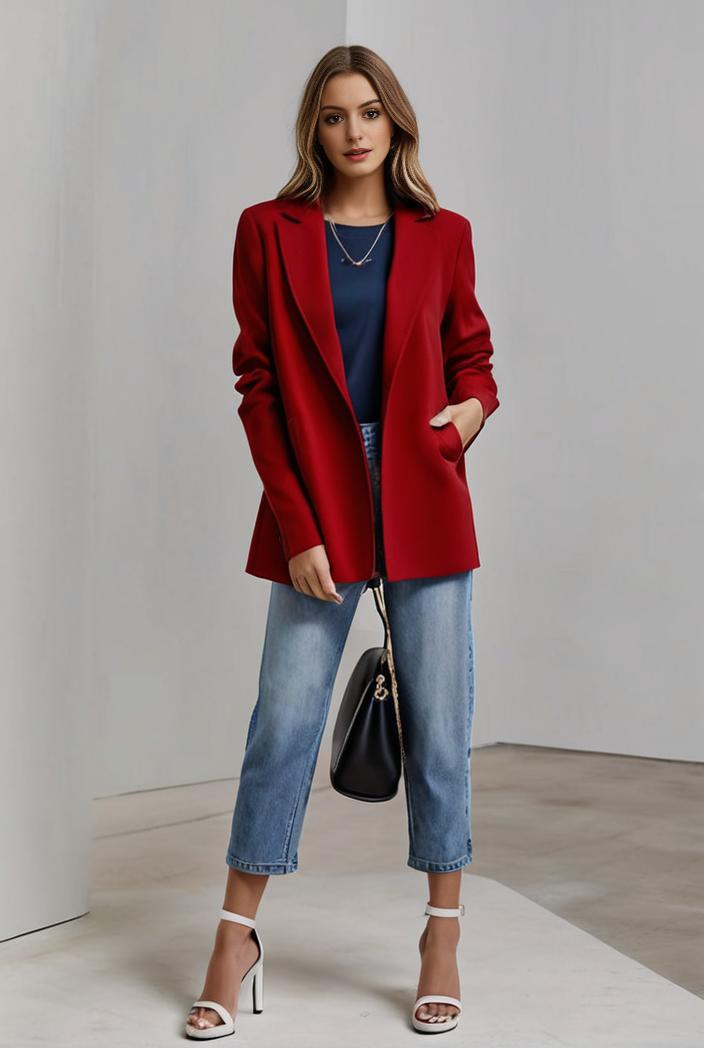 lapel neck blazer with button front stylish long sleeve jacket for office work women s apparel 142864