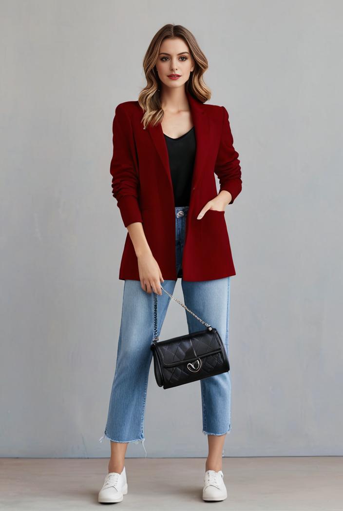 lapel neck blazer with button front stylish long sleeve jacket for office work women s apparel 142865