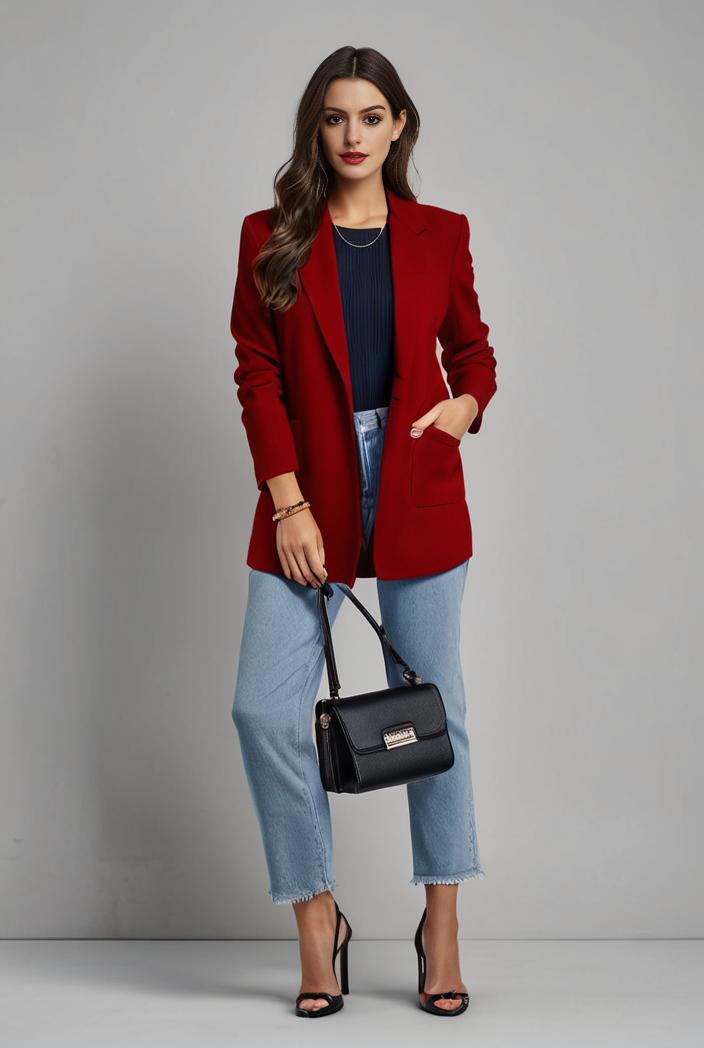 lapel neck blazer with button front stylish long sleeve jacket for office work women s apparel 142866