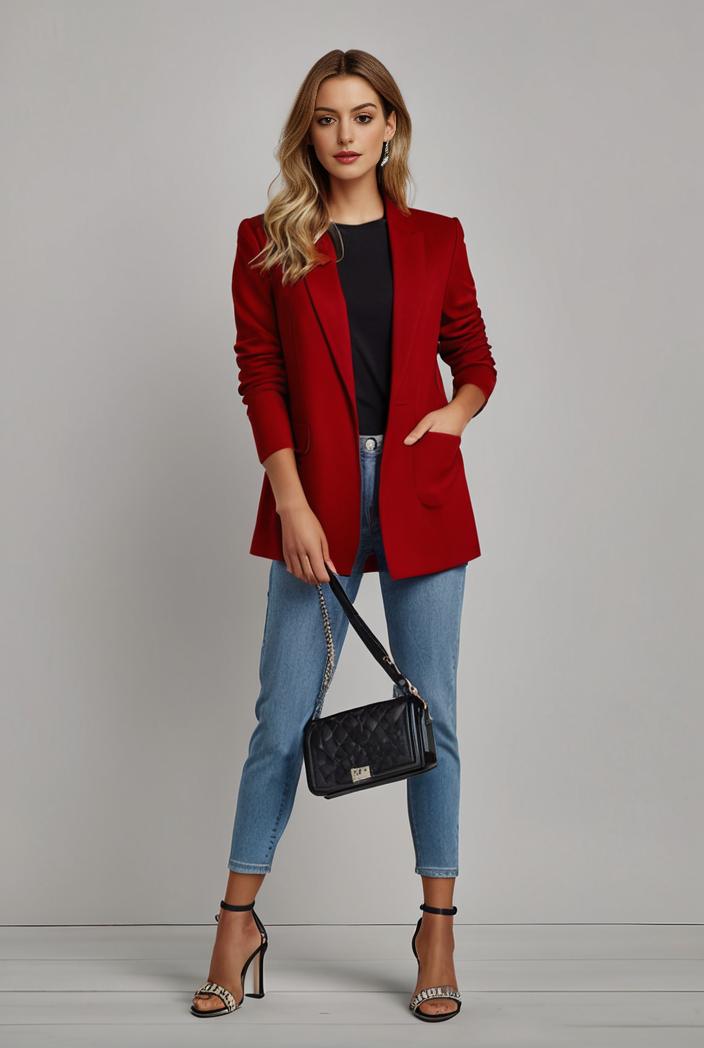lapel neck blazer with button front stylish long sleeve jacket for office work women s apparel 142867