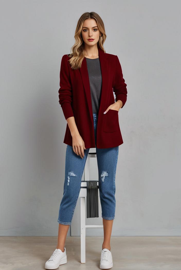 lapel neck blazer with button front stylish long sleeve jacket for office work women s apparel 142868