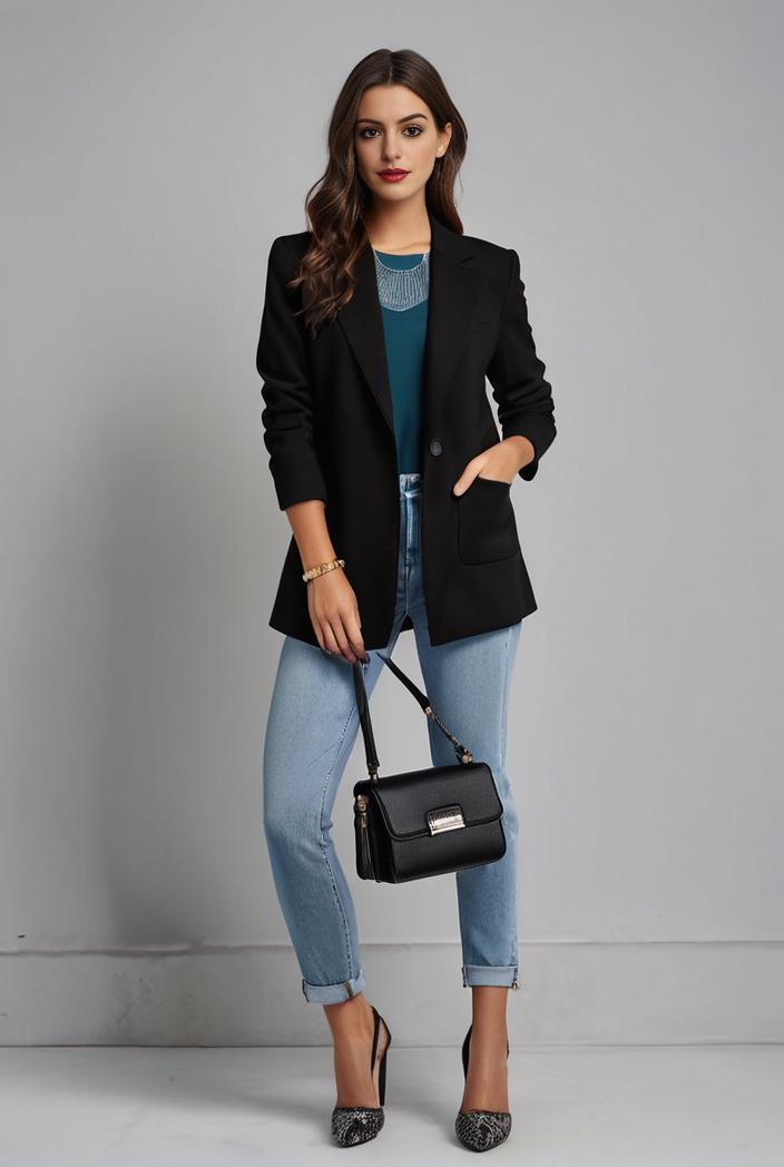 lapel neck blazer with button front stylish long sleeve jacket for office work women s apparel 142874