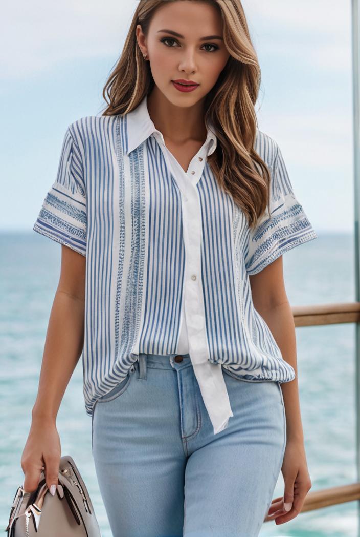 v neck thin loose plaid short sleeved blouse 104643