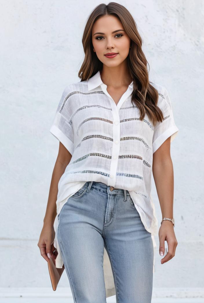 v neck thin loose plaid short sleeved blouse 104650