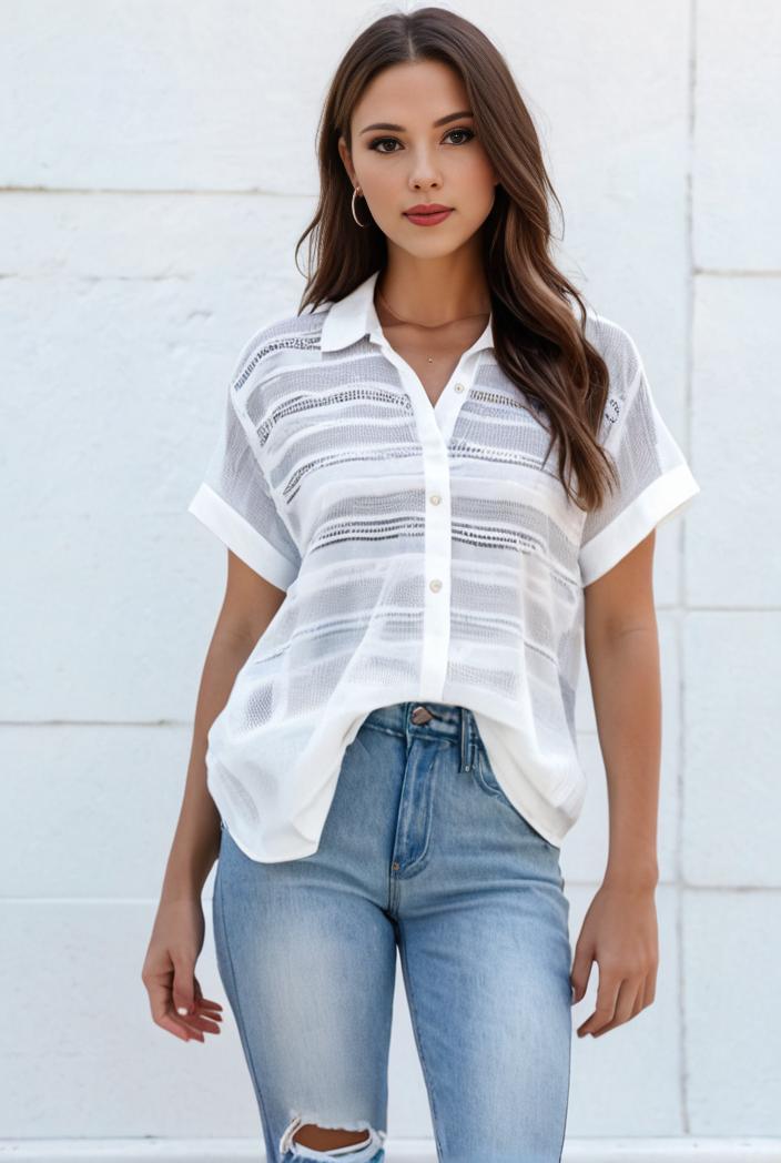 v neck thin loose plaid short sleeved blouse 104654