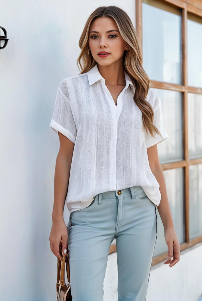 v neck thin loose plaid short sleeved blouse 104662