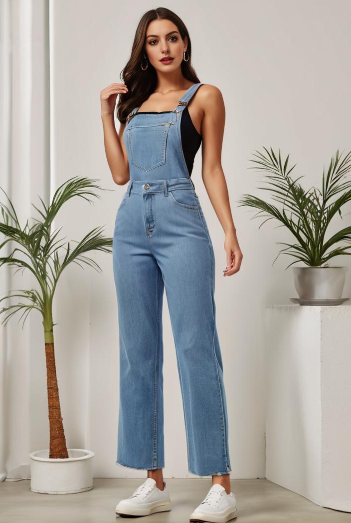 relaxed fit denim jumpsuit with slant pockets non elastic washed denim overalls women s denim apparel 146380