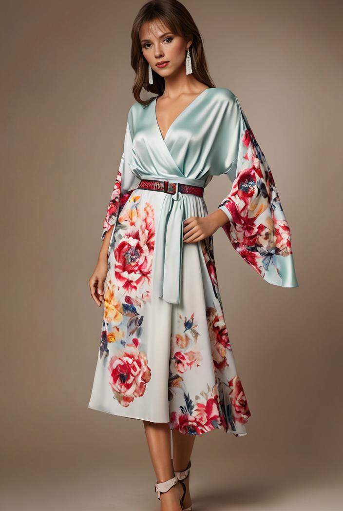 floral peacock print long sleeve loose swim robe beach cover up coat 120311