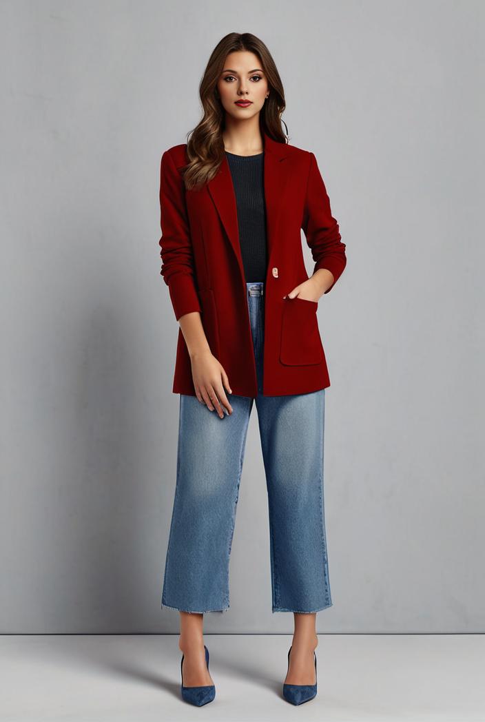 office work lapel stylish button front blazer 125045